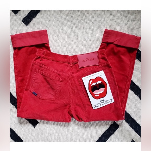 ♥️ Marc Jacobs ♥️ NWT Darling Red Corduroy Mid Rise Turn-Up Crop Pant Cuff 26 S - Picture 3 of 15